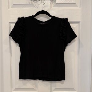 Zara Black Short Sleeve Top with Ruffle Detail